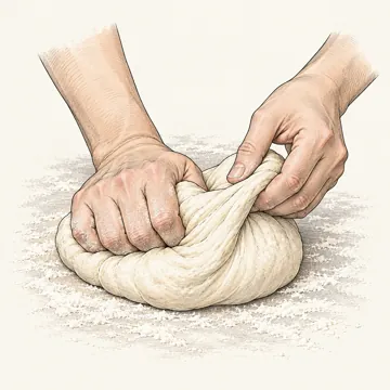 Drawing of hands kneading dough